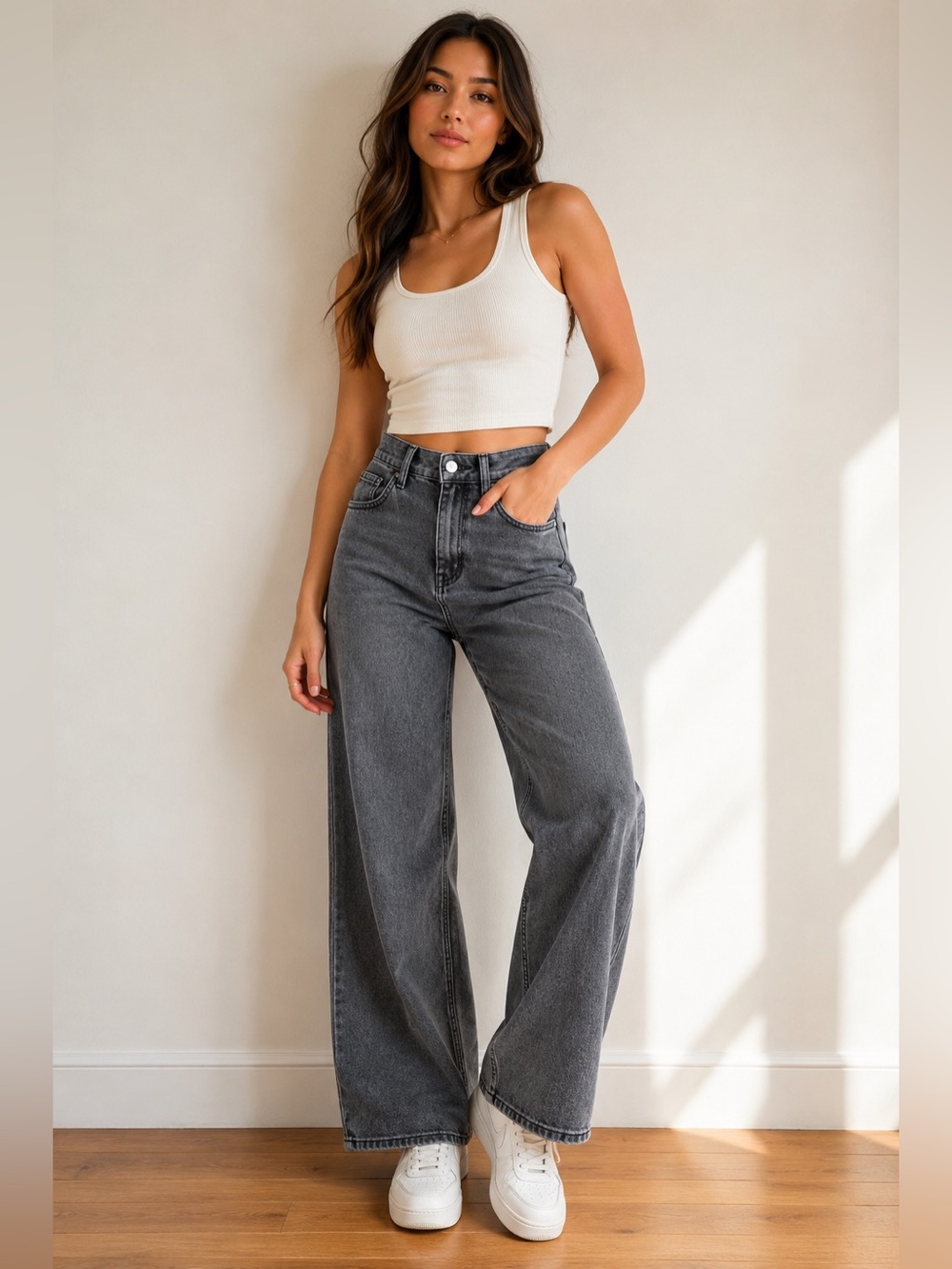 BNWOT Women’s Gray Wide Leg Jeans Size XS High Rise Cotton Blend